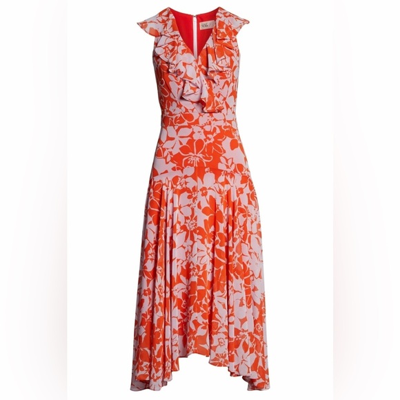 Eliza J Orange Asymmetrical Pleated Sundress - Picture 3 of 7